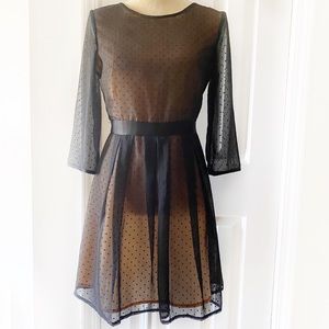 H&M Womens Black Swiss Dot Long Sleeve Dress Sz 8